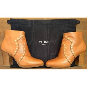 Celine Tan Leather ClaudeAnkle Boots with Studs Brown Size 8 EXC COND!